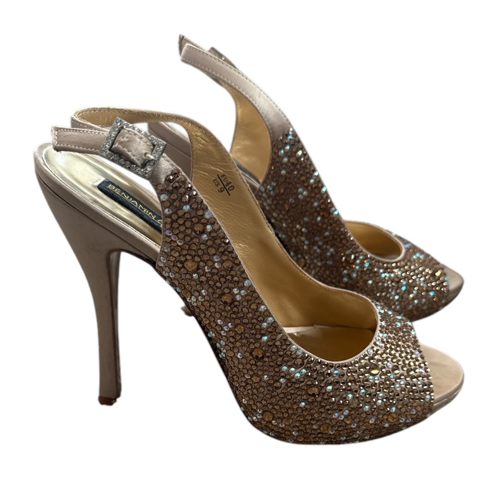 Elegant gold rhinestoned Benjamin Adams Slingback Heels - Size 9